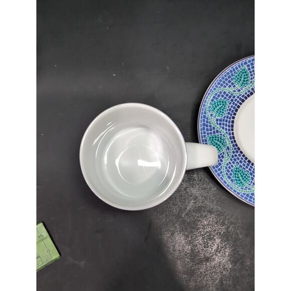 Dansk Mosaic Tile Flat Cup & Saucer Set, Porcelain Tea Cup, Collectible Dishware - Picture 6 of 12